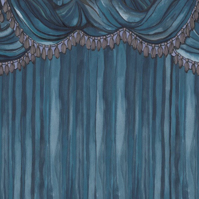 Tapet albastru cu design de draperii teatrale