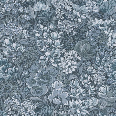 Tapet floral albastru cu flori delicate, ideal pentru un decor elegant