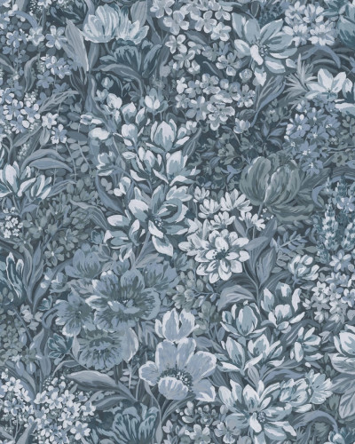 Tapet floral albastru cu flori delicate, ideal pentru un decor elegant