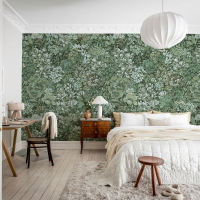 Tapet floral verde cu model complex, ideal pentru dormitor sau living