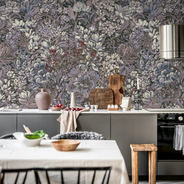 Tapet Floral Garden, Lilac - Un design floral impresionant cu nuanțe delicate de liliac