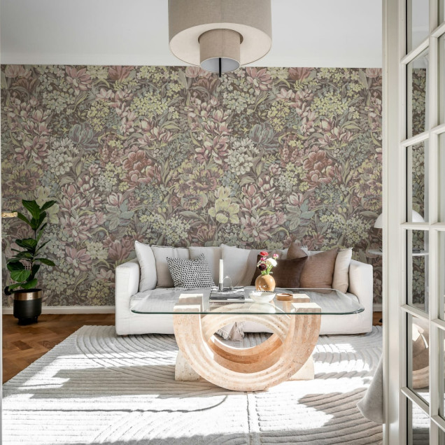 Tapet floral roz cu flori colorate, Floral Garden