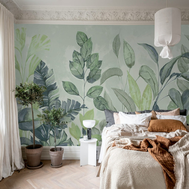 Tapet cu plante verzi într-o sufragerie luminoasă
