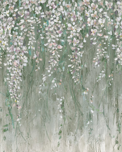 Tapet floral verde cu flori atârnate în living