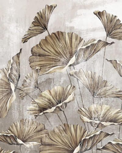 Tapet cu motive florale vintage, petale delicate în culori neutre, perfect pentru a crea o atmosferă modernă și rafinată.