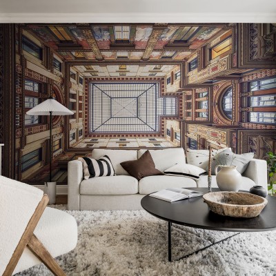 Tapet Roof cu un design unic ce ilustrează un plafon decorativ.