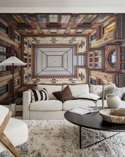 Tapet Roof cu un design unic ce ilustrează un plafon decorativ.