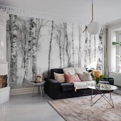 Tapet cu design minimalist de mesteceni, perfect pentru a crea o atmosferă relaxantă în orice cameră.