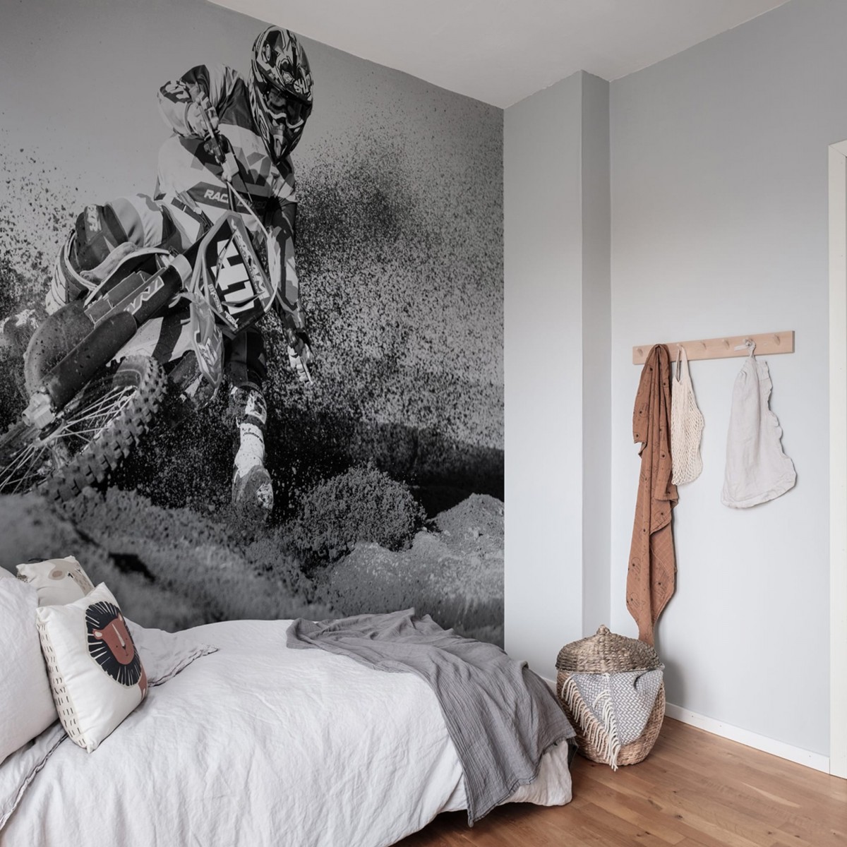 Fototapet Rebel Walls RBW-R19088. Conține culorile: Negru, Negru Închis, Alb, Alb Semnal, Gri, Gri Șoarece