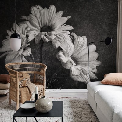 Tapet cu flori grafice, design modern minimalist, ideal pentru living