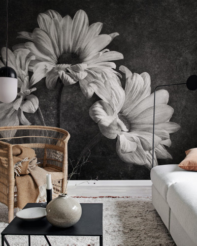 Tapet cu flori grafice, design modern minimalist, ideal pentru living