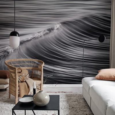 Tapet abstract cu valuri gri, ideal pentru living sau dormitor.