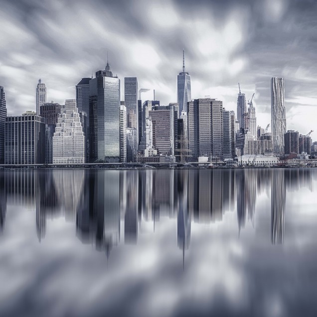 Tapet cu orizontul din New York în albastru-gri