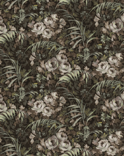 Tapet floral Dazzling Foliage, Sand, cu flori delicate si fundal texturat, in dormitor