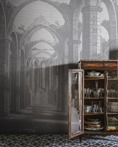 Wallpaper cu arcade gotice în gri