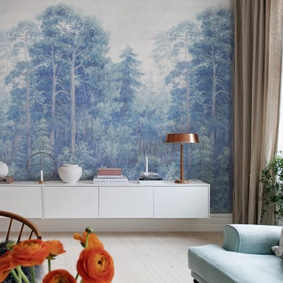 Tapet Green Wood, Mist cu design de pădure, perfect pentru living, dormitor sau birou