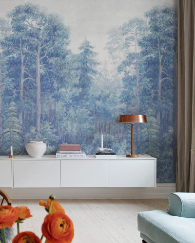Tapet Green Wood, Mist cu design de pădure, perfect pentru living, dormitor sau birou