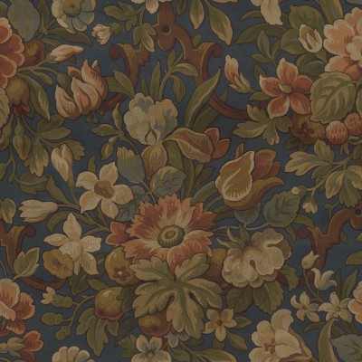 Tapet cu flori vintage, Vintage Flora, Blue, cu un model floral bogat și vibrant, perfect pentru a adăuga o pată de culoare și o atmosferă romantică.