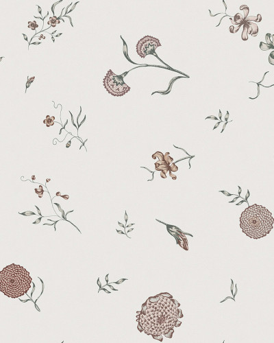 Tapet cu flori delicate, Flower Fall Pearl, cu un design subtil pe un fundal perlat.