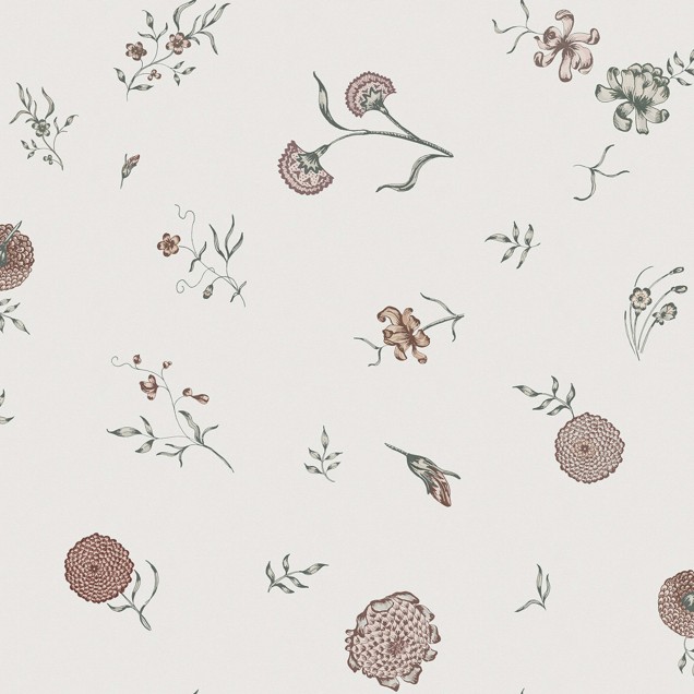 Tapet cu flori delicate, Flower Fall Pearl, cu un design subtil pe un fundal perlat.