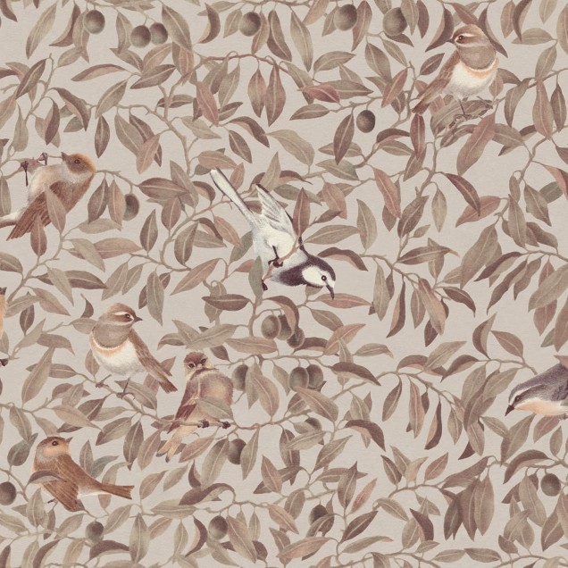 Tapet Backwood Birds, Maro, cu păsări pe ramuri de copaci, perfect pentru dormitor sau living.