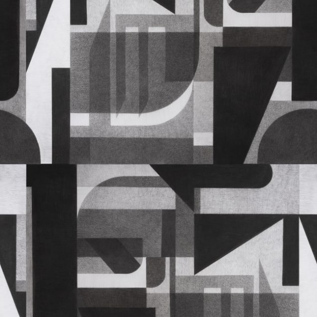 Tapet geometric modern cu un design abstract în nuanțe de gri și negru, Vaasa Graphite