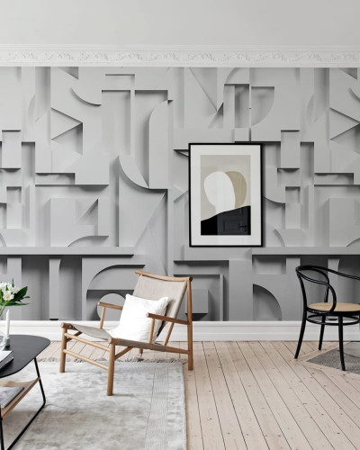 Tapet geometric abstract in nuante de gri