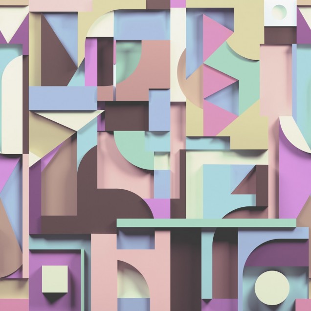 Tapet abstract cu forme geometrice în culori pastelate