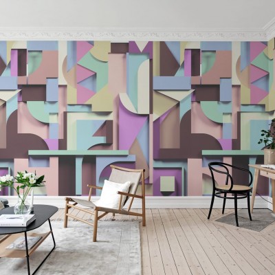 Tapet abstract cu forme geometrice în culori pastelate