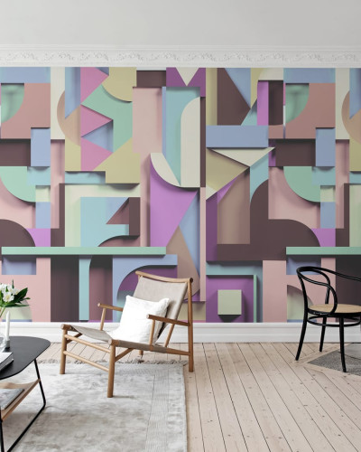 Tapet abstract cu forme geometrice în culori pastelate