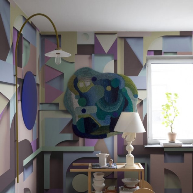 Tapet abstract cu forme geometrice în culori pastelate