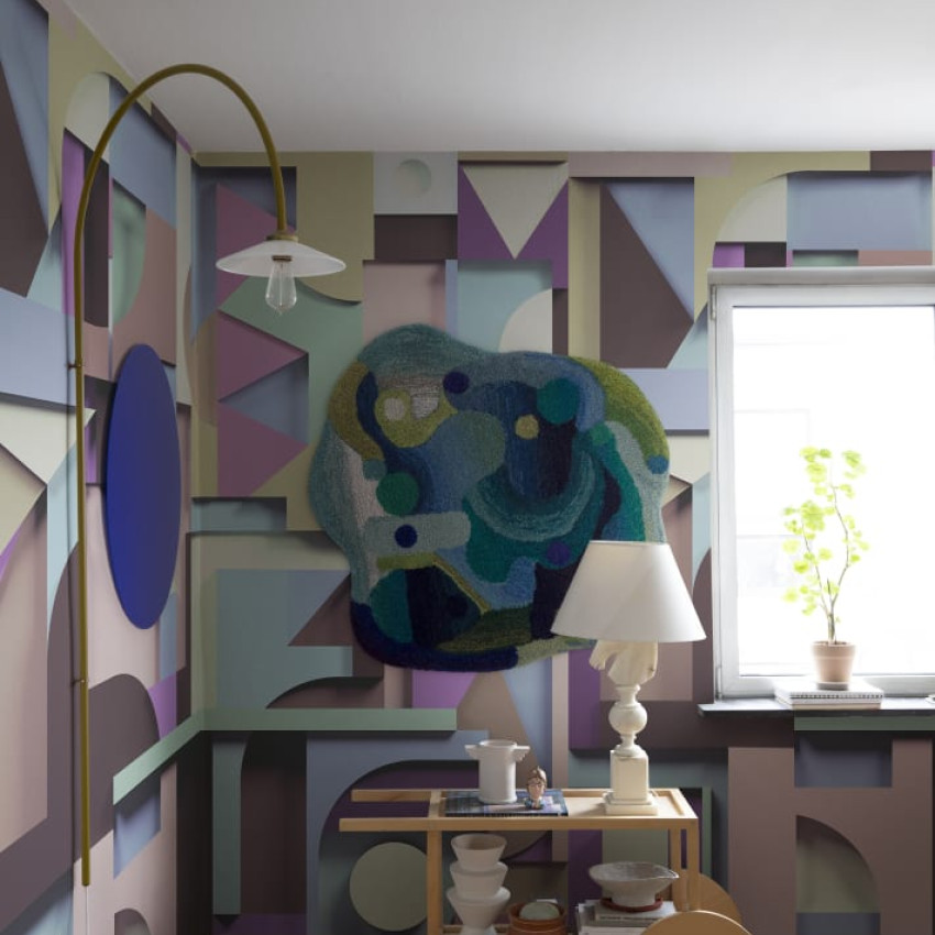 Tapet geometric abstract in nuante de gri