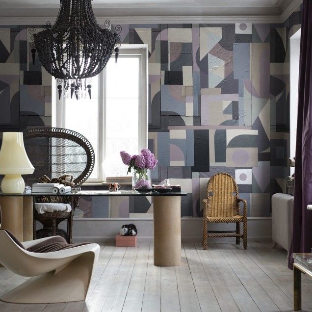 Tapet abstract modern cu forme geometrice pastelate