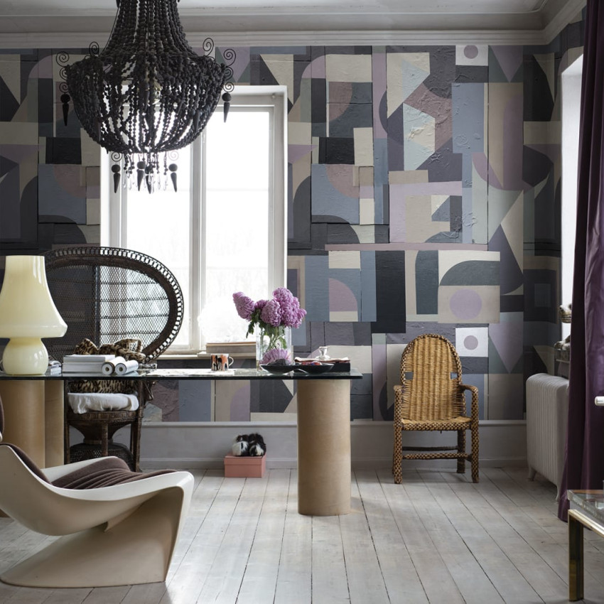 Tapet geometric abstract cu design modern în nuanțe de gri