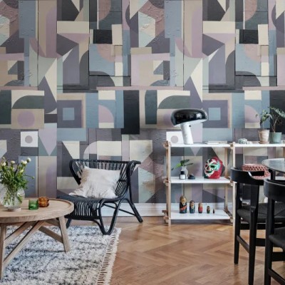 Tapet abstract modern cu forme geometrice pastelate