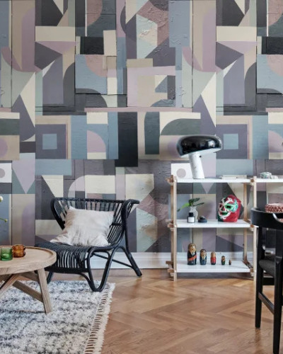 Tapet abstract modern cu forme geometrice pastelate