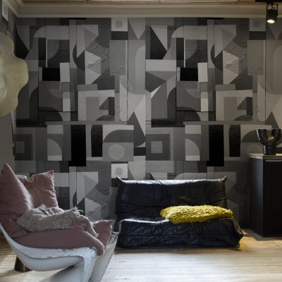 Tapet geometric abstract cu design modern în nuanțe de gri