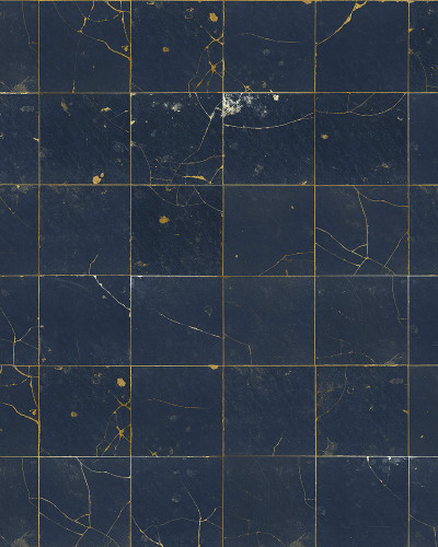 Tapet Kintsugi, albastru inchis, cu linii aurii