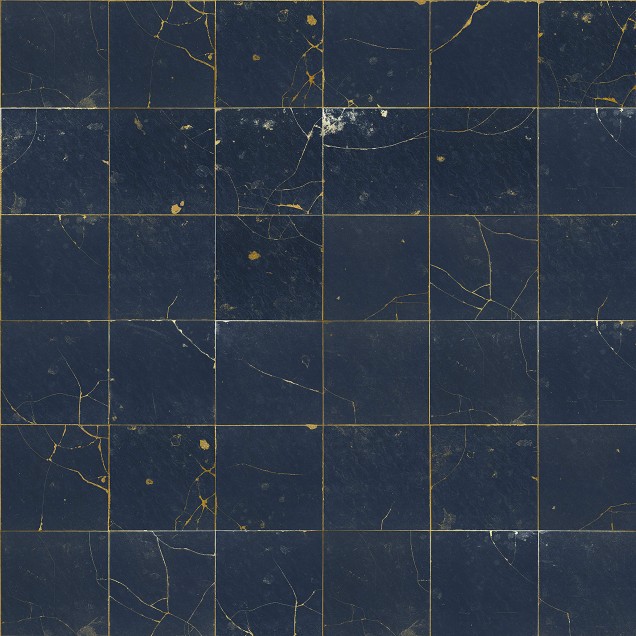 Tapet Kintsugi, albastru inchis, cu linii aurii