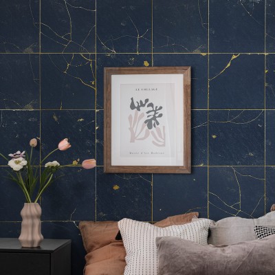 Tapet Kintsugi, albastru inchis, cu linii aurii