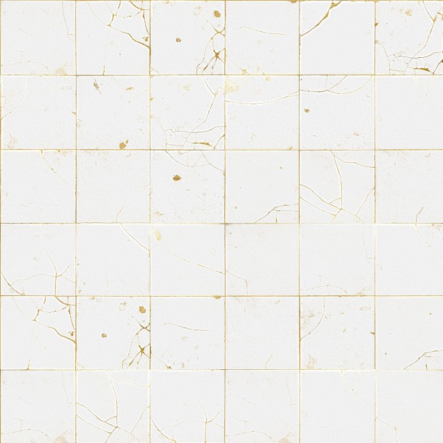 Tapet modern Kintsugi Pearl cu design de plăci ceramice cu crapaturi aurii.