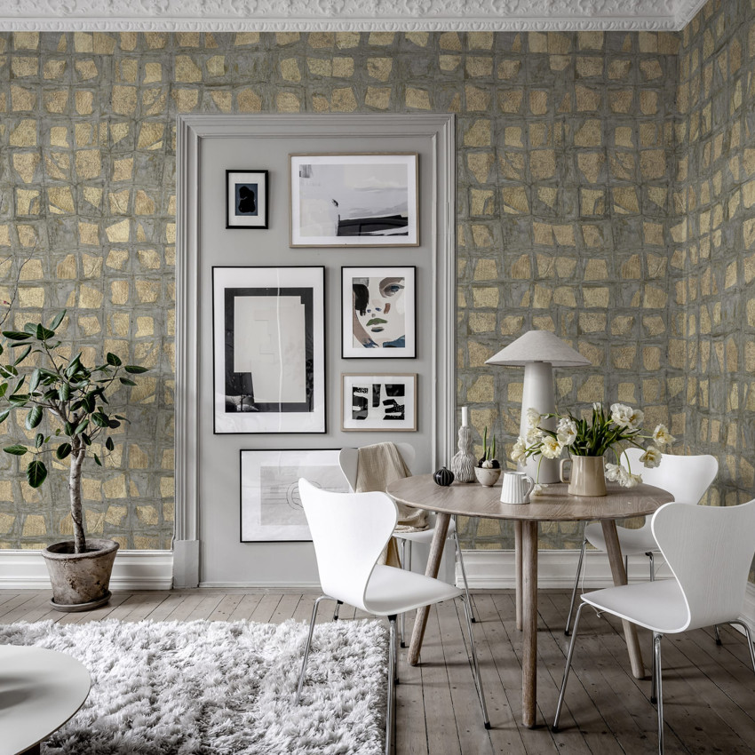 Tapet de perete cu model geometric minimalist, cu textura betonului natural.