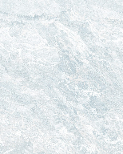 Tapet Breeze, Ice Blue cu model de valuri in nuante de albastru deschis.