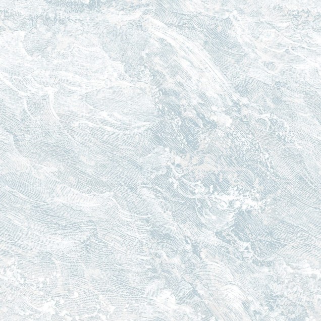 Tapet Breeze, Ice Blue cu model de valuri in nuante de albastru deschis.