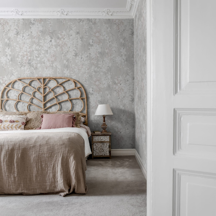 Tapet cu flori Wisteria, Wisteria Linen, în decor modern