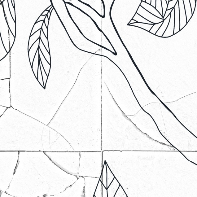 Tapet Rose Tiles, Graphite, cu flori de trandafiri gri pe un fundal alb