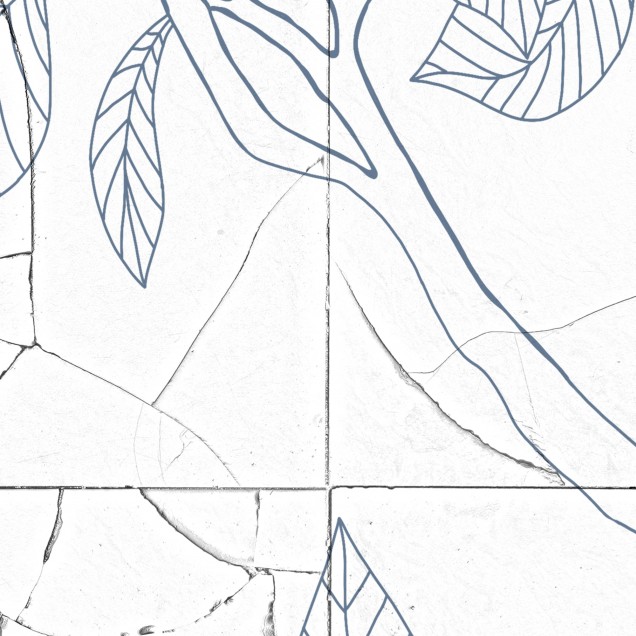 Tapet floral Rose Tiles, Blue cu design elegant si nuanta de albastru delicata, inspirat de  tilele traditionale portugheze  azulejos, perfect pentru living, dormitor, baie.