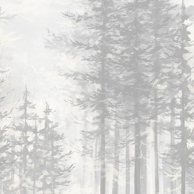 Tapet cu model de pădure într-un dormitor modern