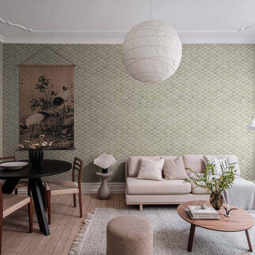 Un interior modern cu tapet Ripple Graphite