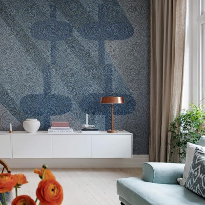 Tapet Birdseye, Blue, cu model abstract albastru cu puncte fine